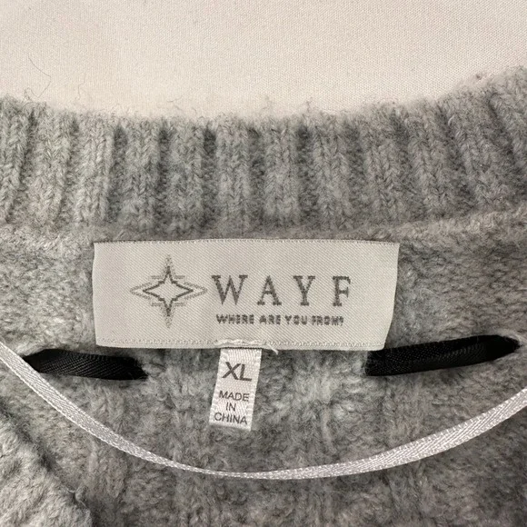 WAYF Cable Knit Cardigan Women XL Grey Pearl Button Bow Accent | Coquette - Picture 5 of 8